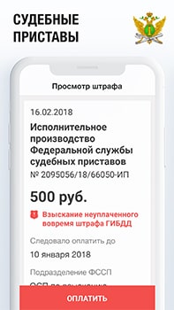 Список штрафов в приложении «Штрафы ГИБДД»